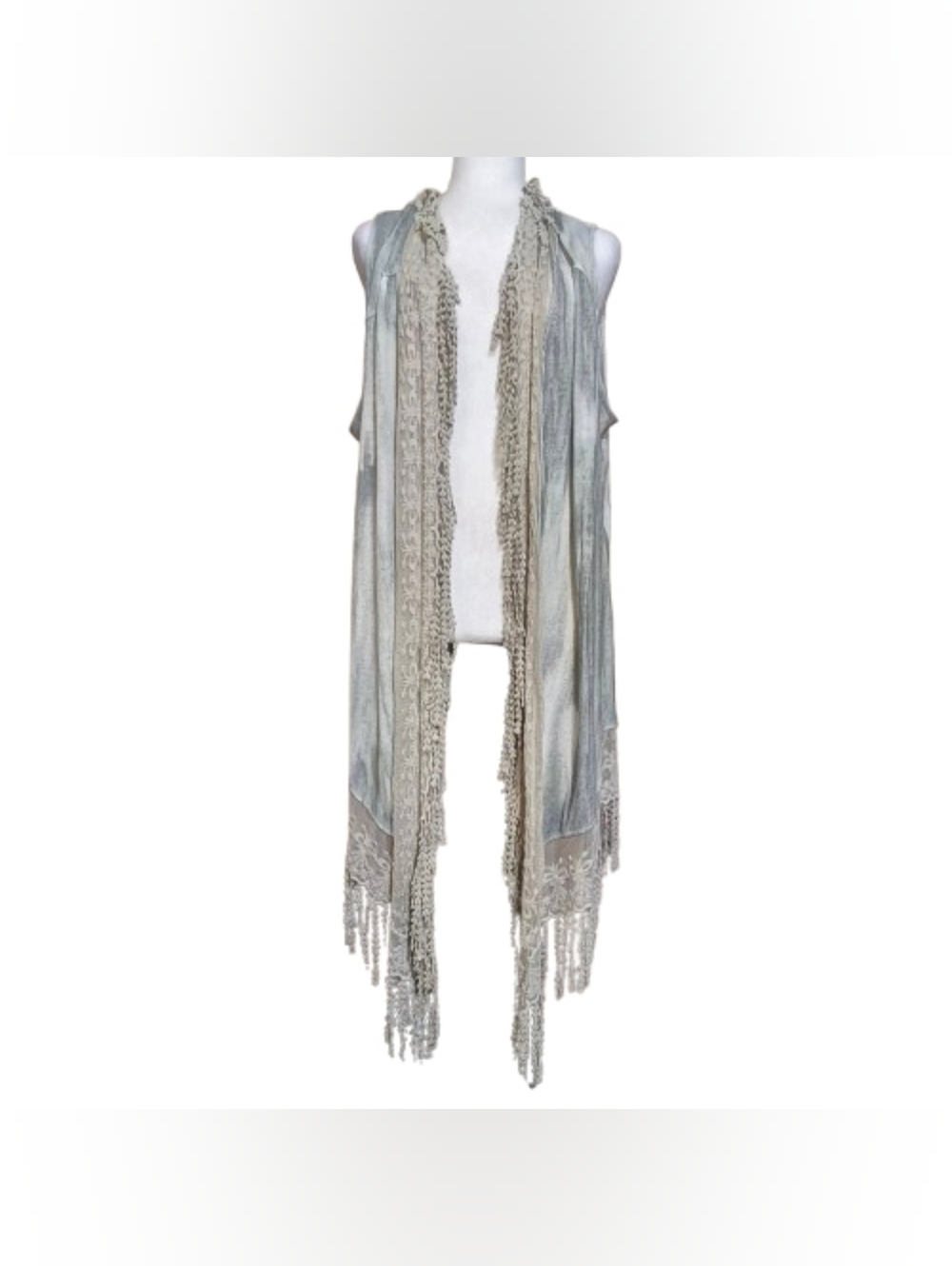 Boho Lace Fringe Duster Vest Open Front Festival Layer XL